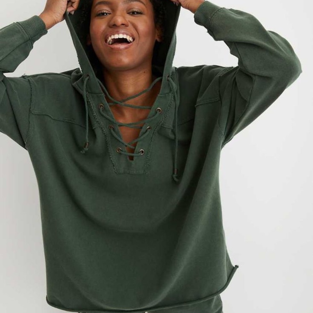Aerie Lace Detail Hoodie Pullover